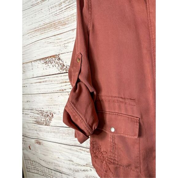 Ecru Women's Embroidered Drawstring Waist Cargo Utility Jacket Brick Size Medium - Picture 8 of 14